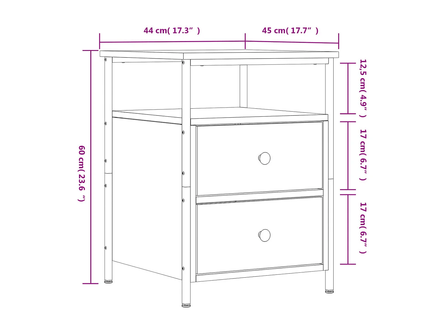 Comodini 2 pz Neri 44x45x60 cm in Legno Multistrato