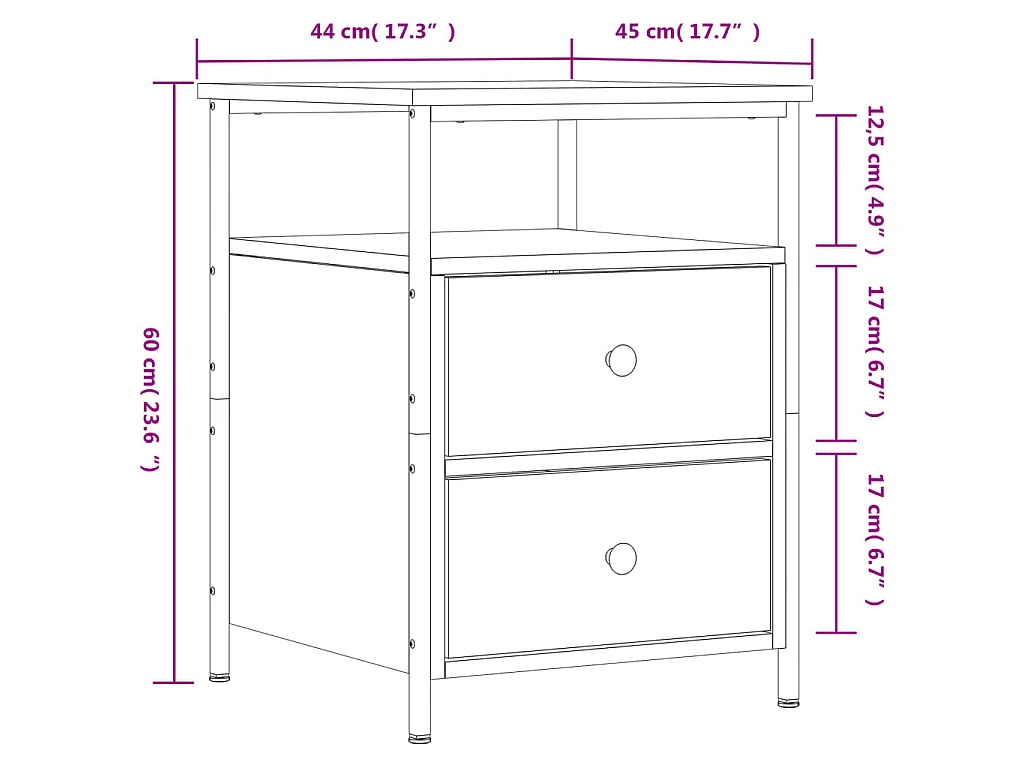 Comodini 2 pz Neri 44x45x60 cm in Legno Multistrato