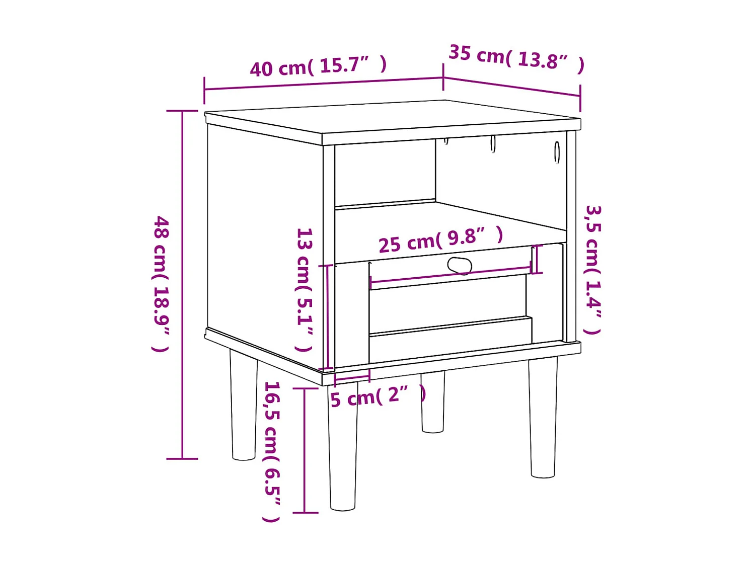 Comodino SENJA Bianco Aspetto Rattan 40x35x48 cm in Legno Pino