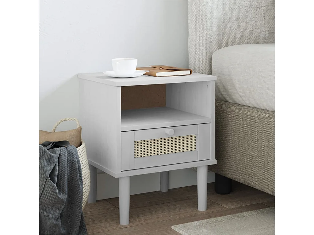 Mesa de cabeceira SENJA 40x35x48 cm pinho maciço branco