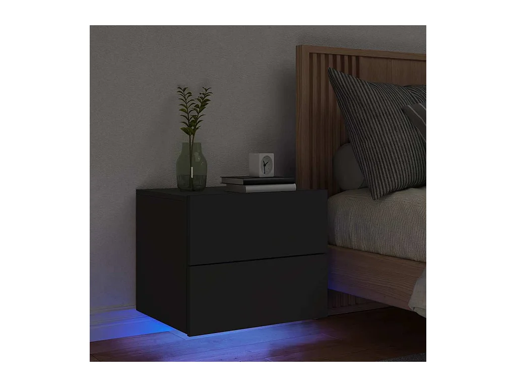 Wand-Nachttisch mit LED-Leuchten Schwarz
