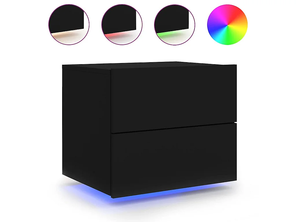 Comodino a Parete con Luci LED Nero
