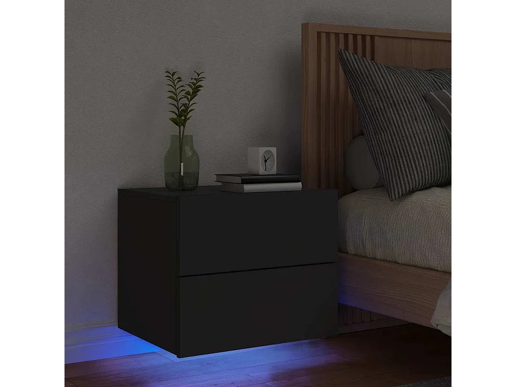 Comodino a Parete con Luci LED Nero