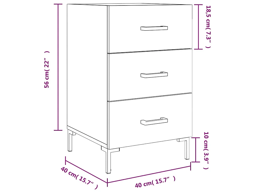 Comodino Grigio Sonoma 40x40x66 cm in Legno Multistrato