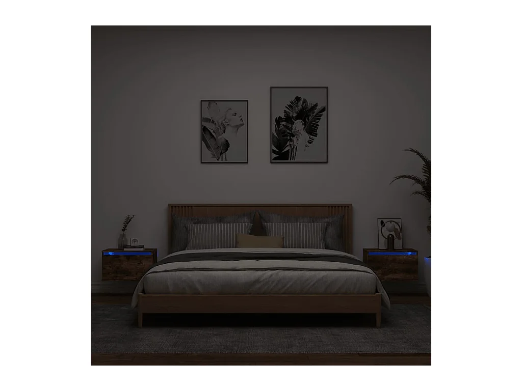 Wand-Nachttische mit LED-Leuchten 2 Stk. Räuchereiche