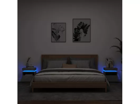 Kauf Unique Nachttische mit LED-Leuchten 2 Stk. Betongrau 40x39x48,5 cm