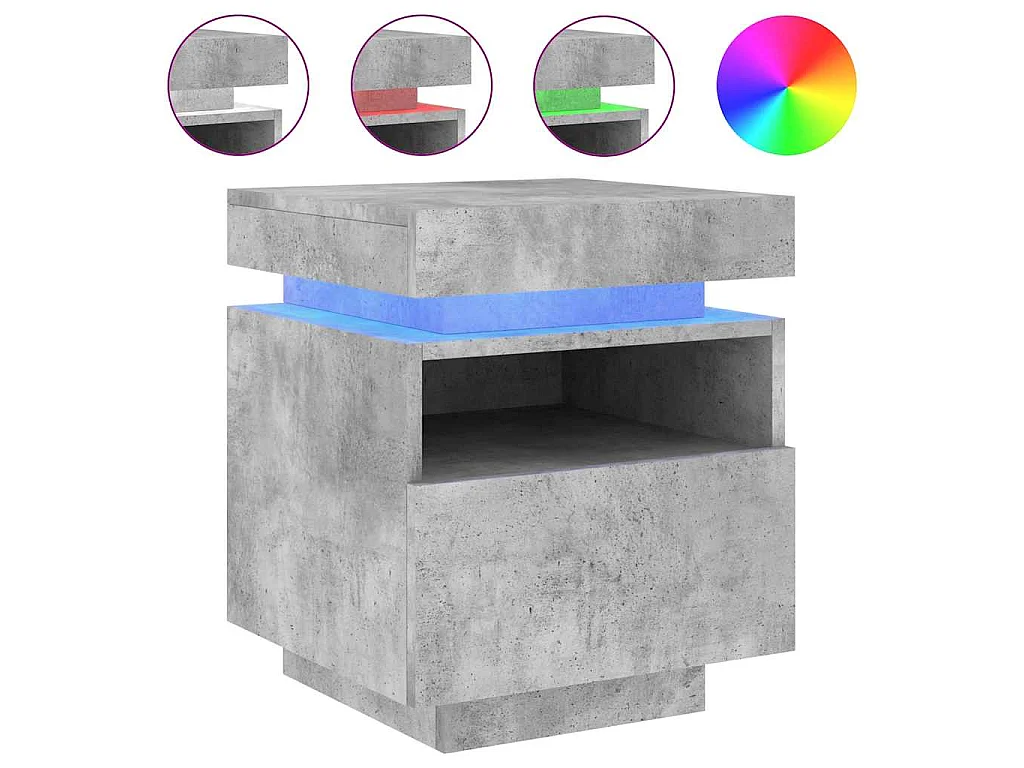 Armoires de chevet avec lumières LED 2 pcs gris béton