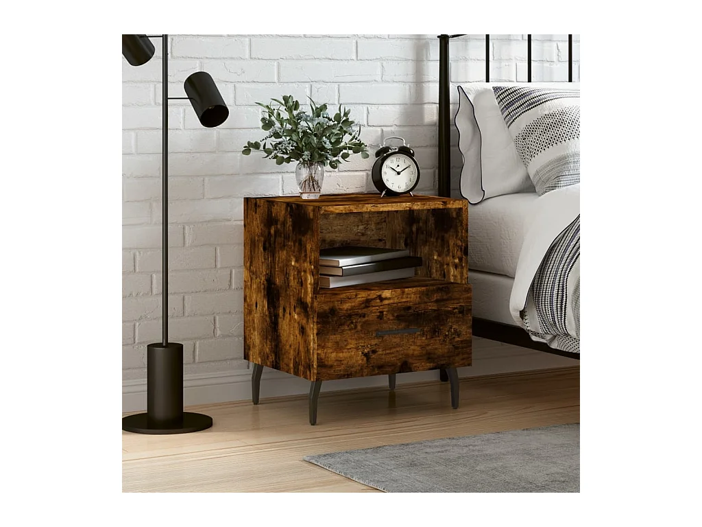 Comodino Rovere Fumo 40x35x47,5 cm in Legno Multistrato
