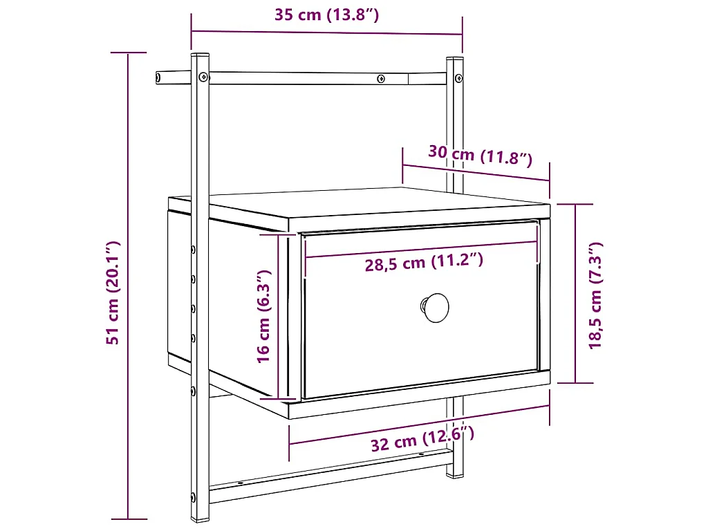 Wand-Nachttisch Sonoma-Eiche 35x30x51 cm Holzwerkstoff