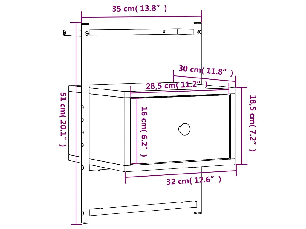 Wand-Nachttisch Sonoma-Eiche 35x30x51 cm Holzwerkstoff