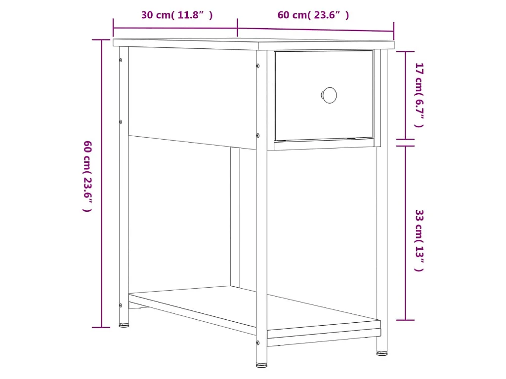 Table de chevet chêne marron 30x60x60 cm bois d'ingénierie