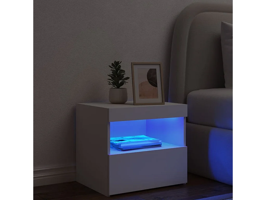 Nachttisch mit LED-Leuchten Weiß 50x40x45 cm