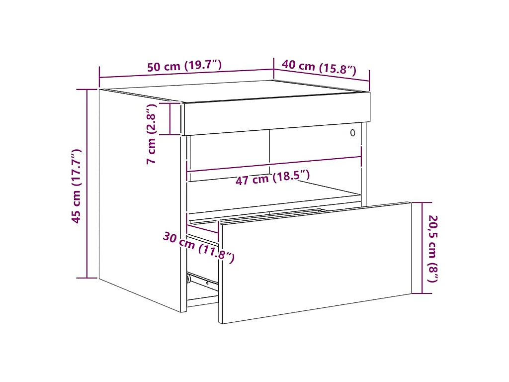 Nachtkastje met LED-verlichting 50x40x45 cm wit