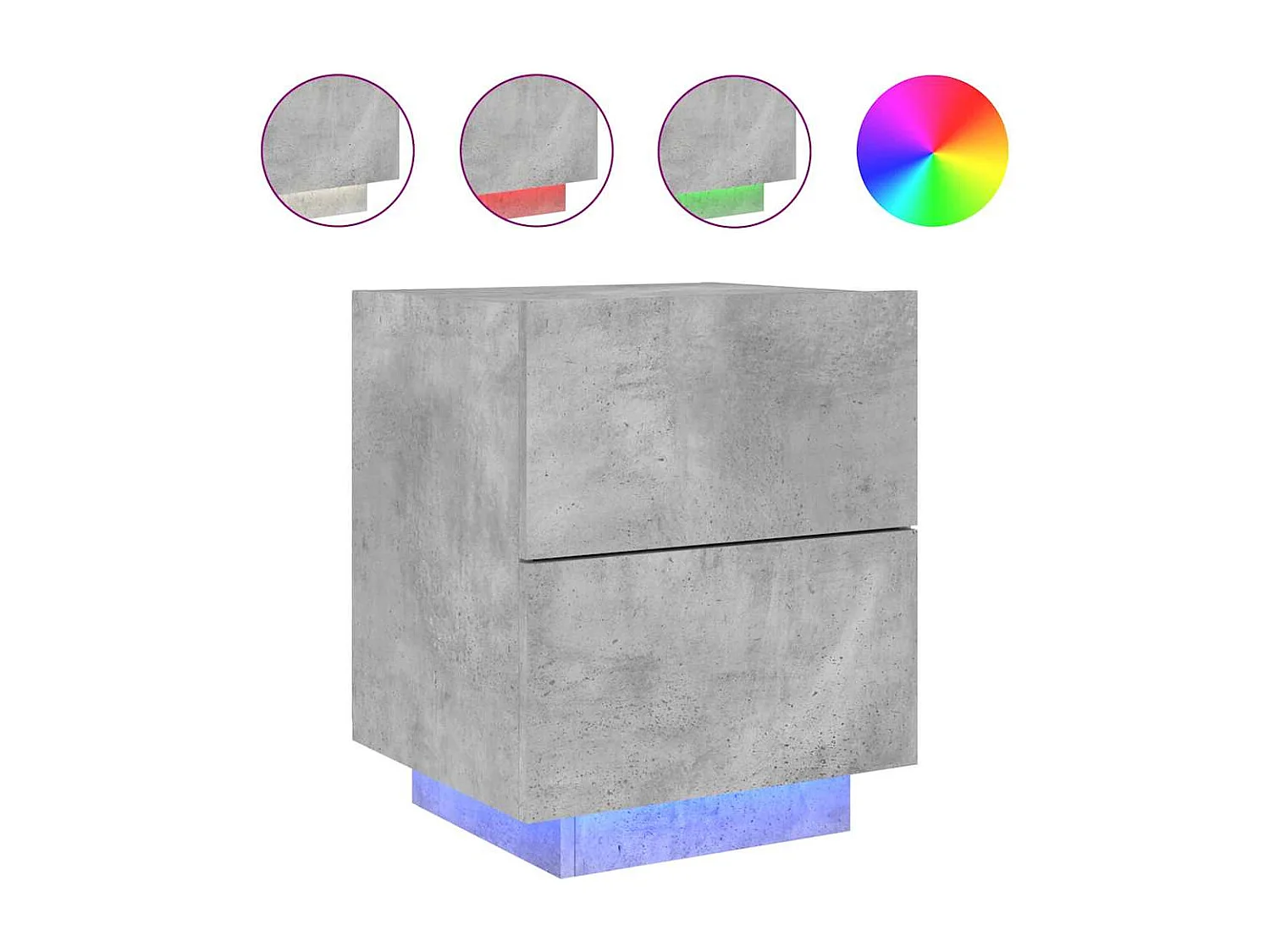 Armoire de chevet et lumières LED gris béton bois d'ingénierie