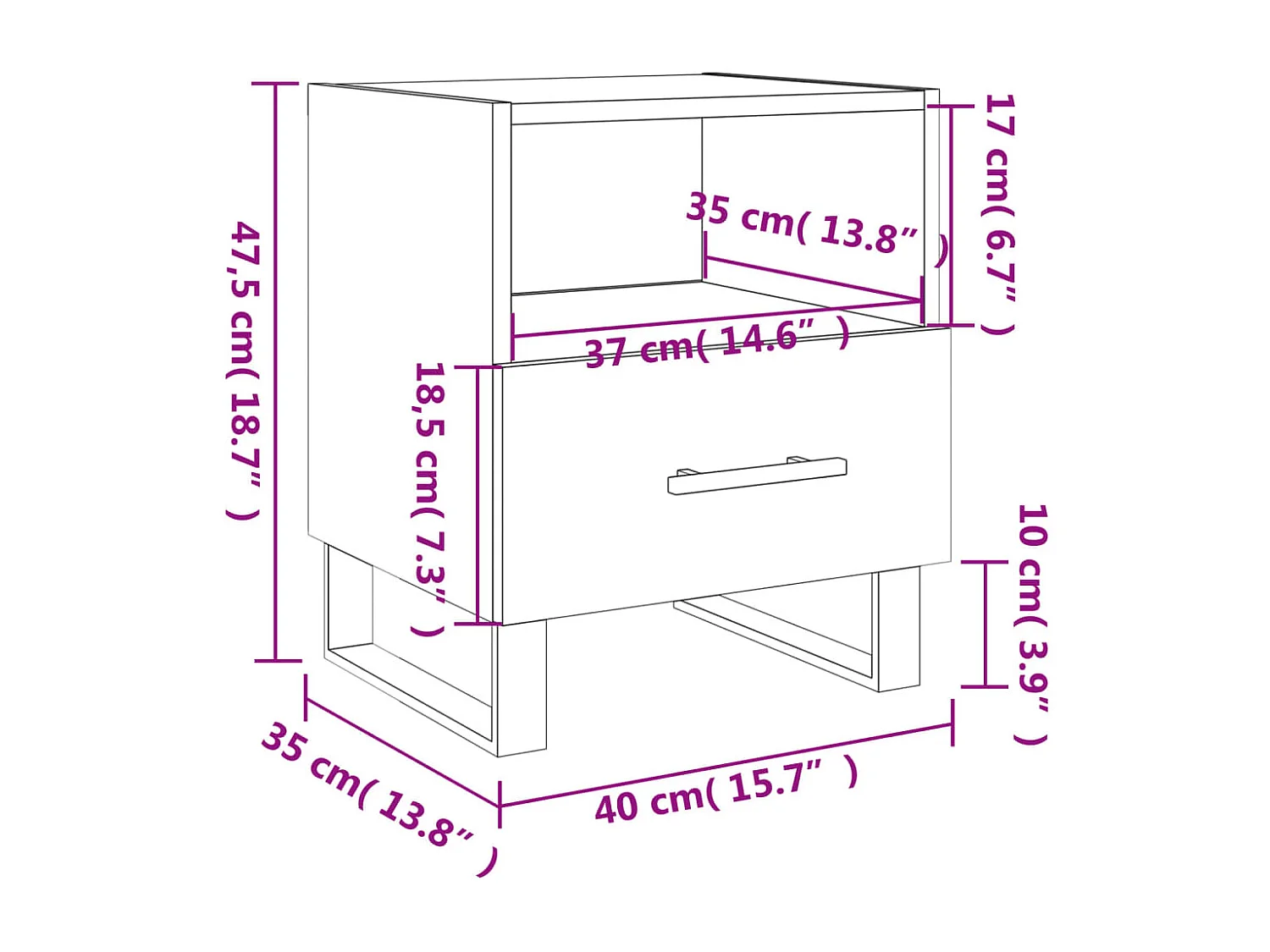 Table de chevet chêne fumé 40x35x47,5 cm bois d’ingénierie