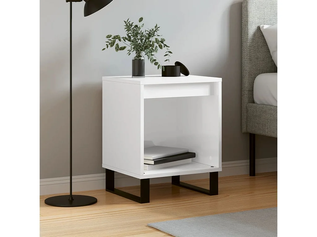 Mesa de cabeceira 40x35x50cm derivados madeira branco brilhante