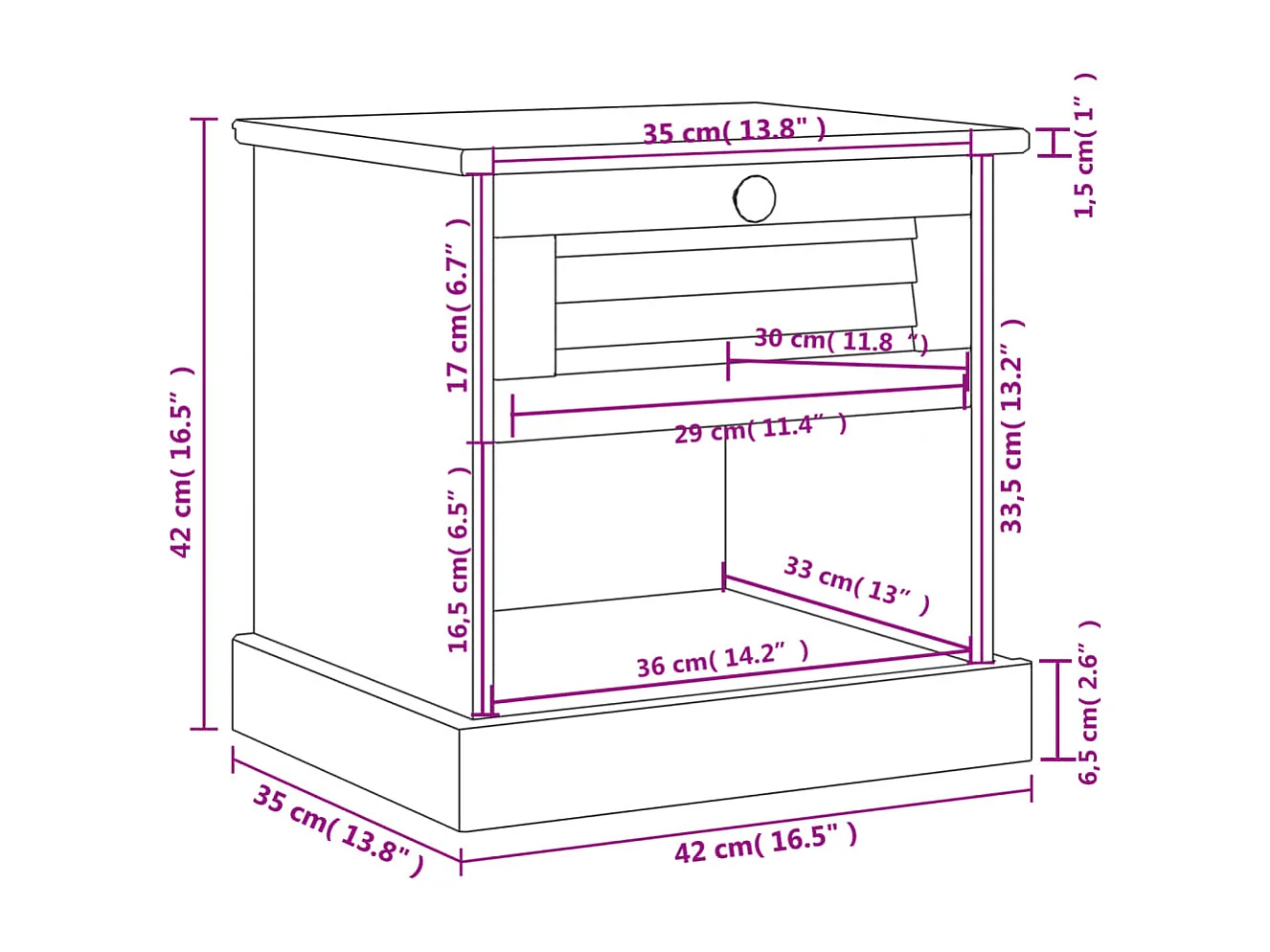 Comodino VIGO 42x35x42 cm in Legno Massello di Pino