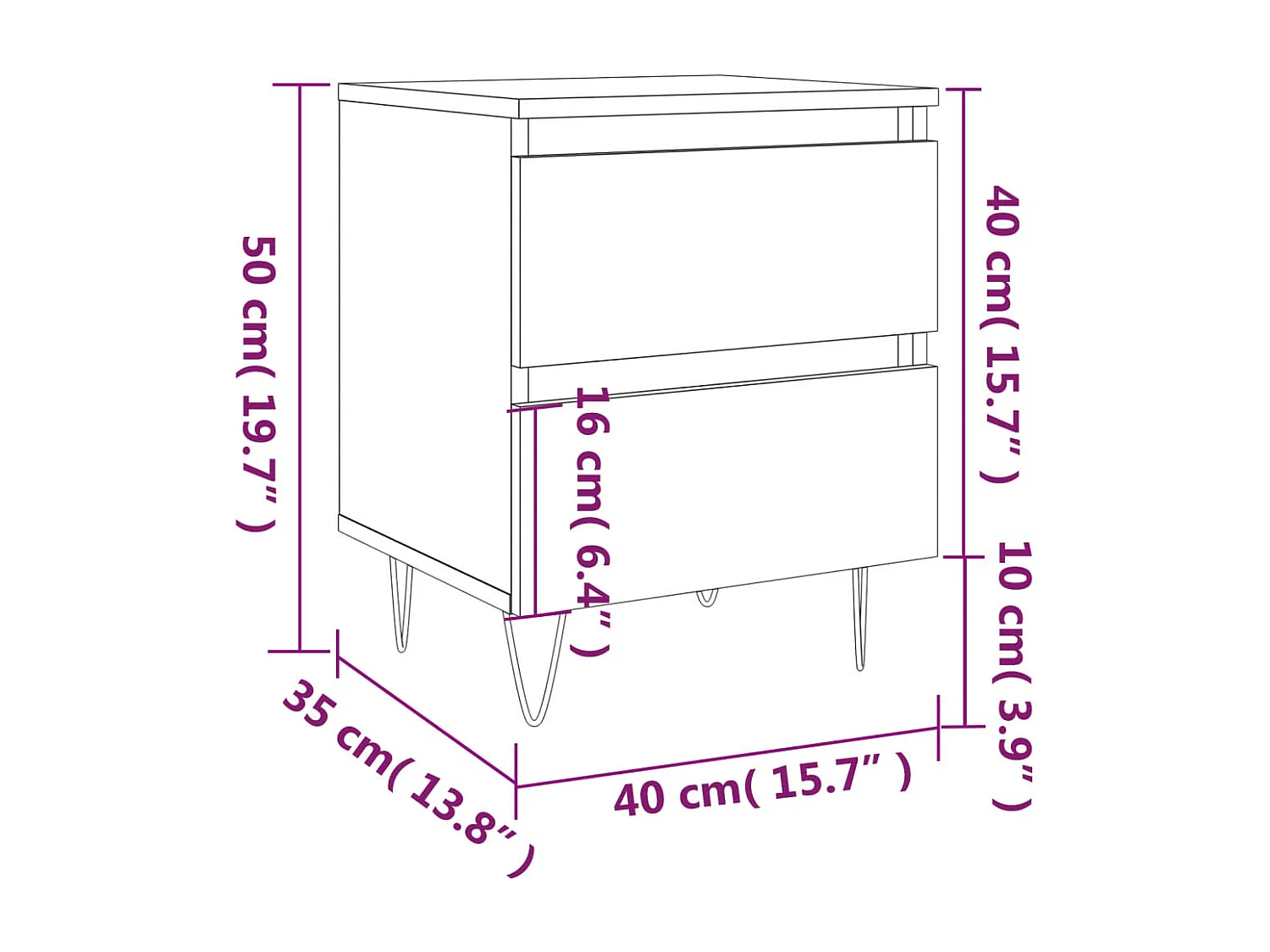 Table de chevet gris béton 40x35x50 cm bois d’ingénierie