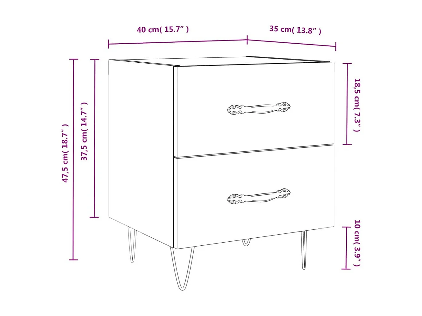 Tables de chevet 2 pcs blanc 40x35x47,5 cm bois d’ingénierie