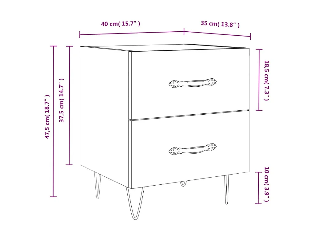 Tables de chevet 2 pcs blanc 40x35x47,5 cm bois d’ingénierie
