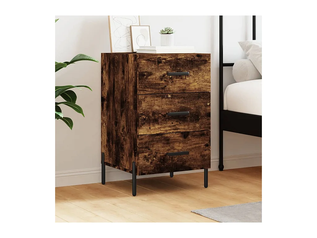 Nachtkastje 40x40x66 cm bewerkt hout gerookt eikenkleurig