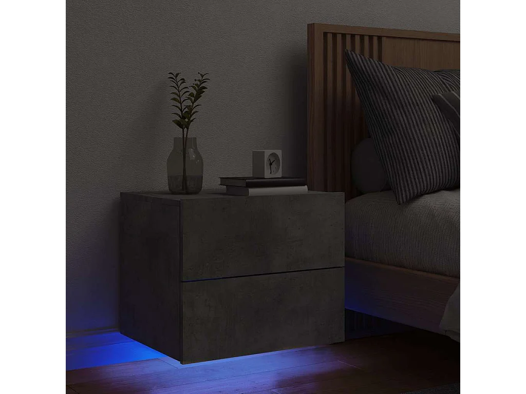 Comodino a Parete con Luci LED Grigio Cemento