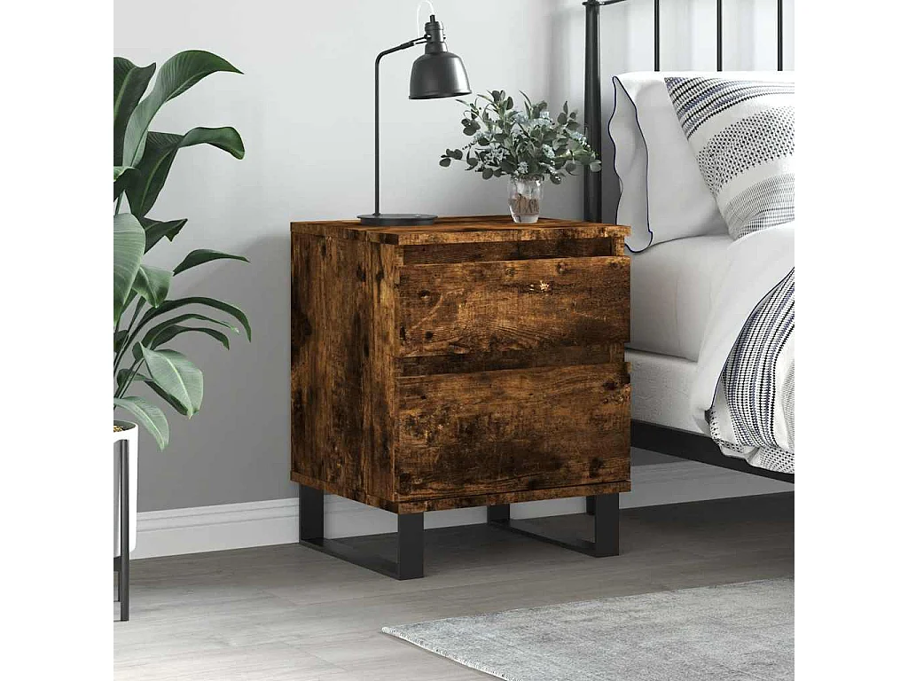 Nachtkastje 40x35x50 cm bewerkt hout gerookt eikenkleurig