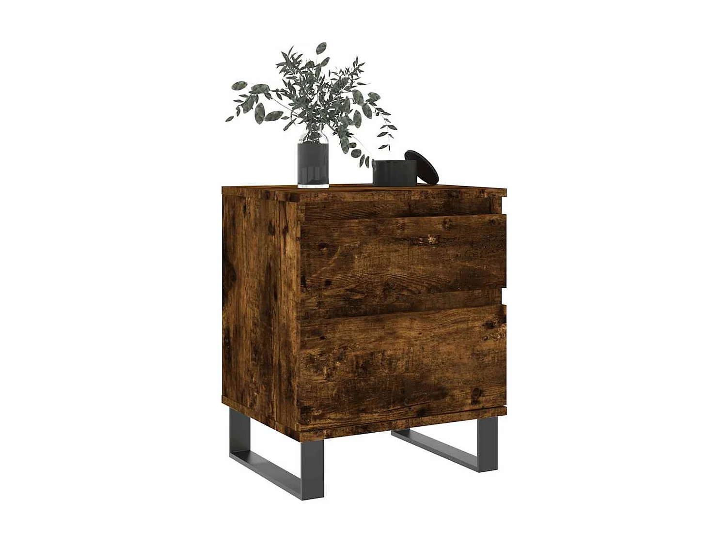 Nachtkastje 40x35x50 cm bewerkt hout gerookt eikenkleurig
