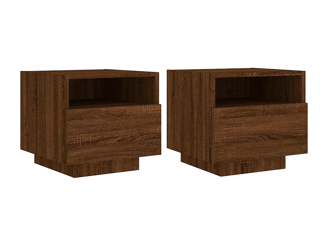 Armoires de chevet avec lumières LED 2 pcs chêne marron