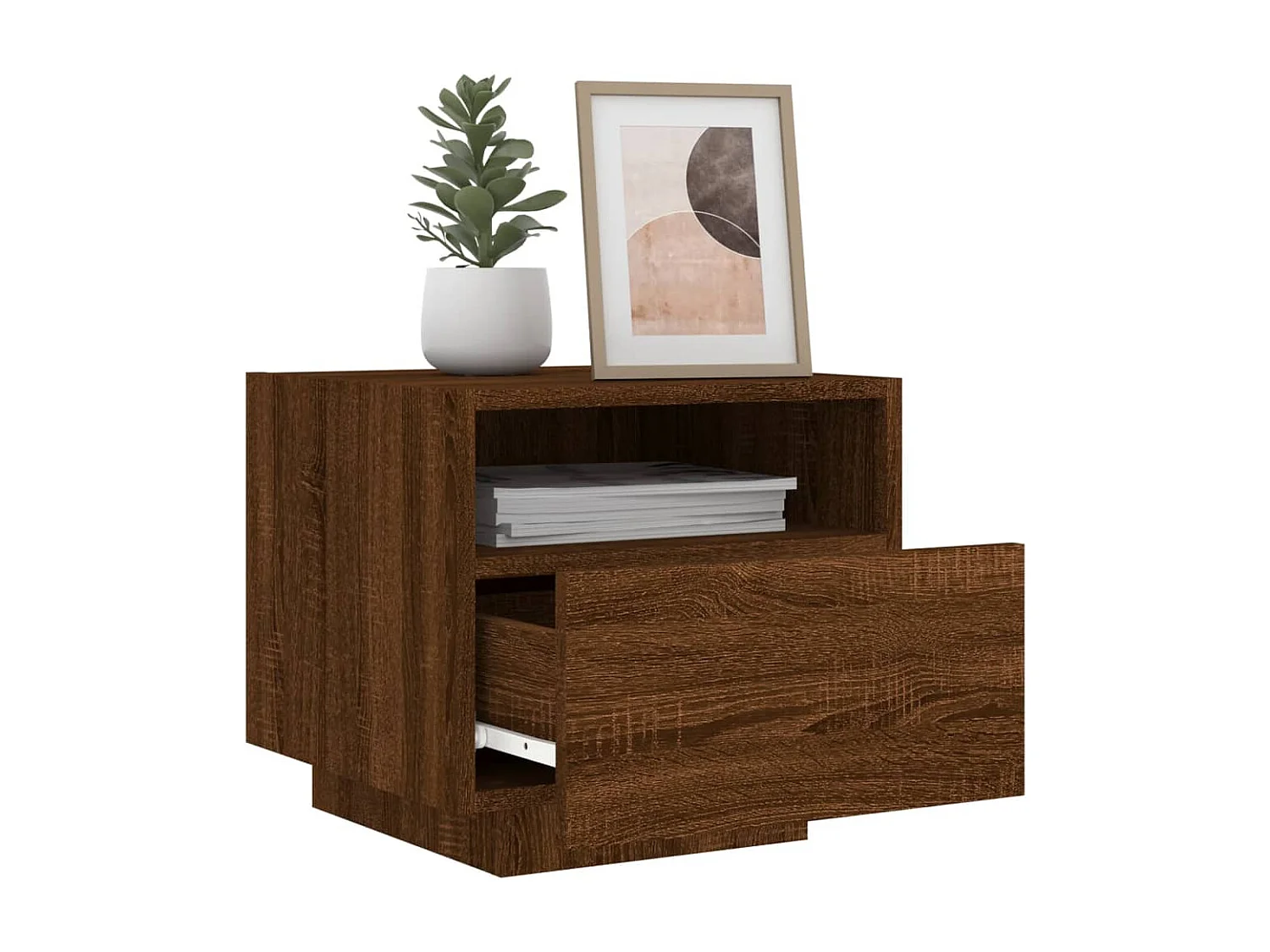 Armoires de chevet avec lumières LED 2 pcs chêne marron