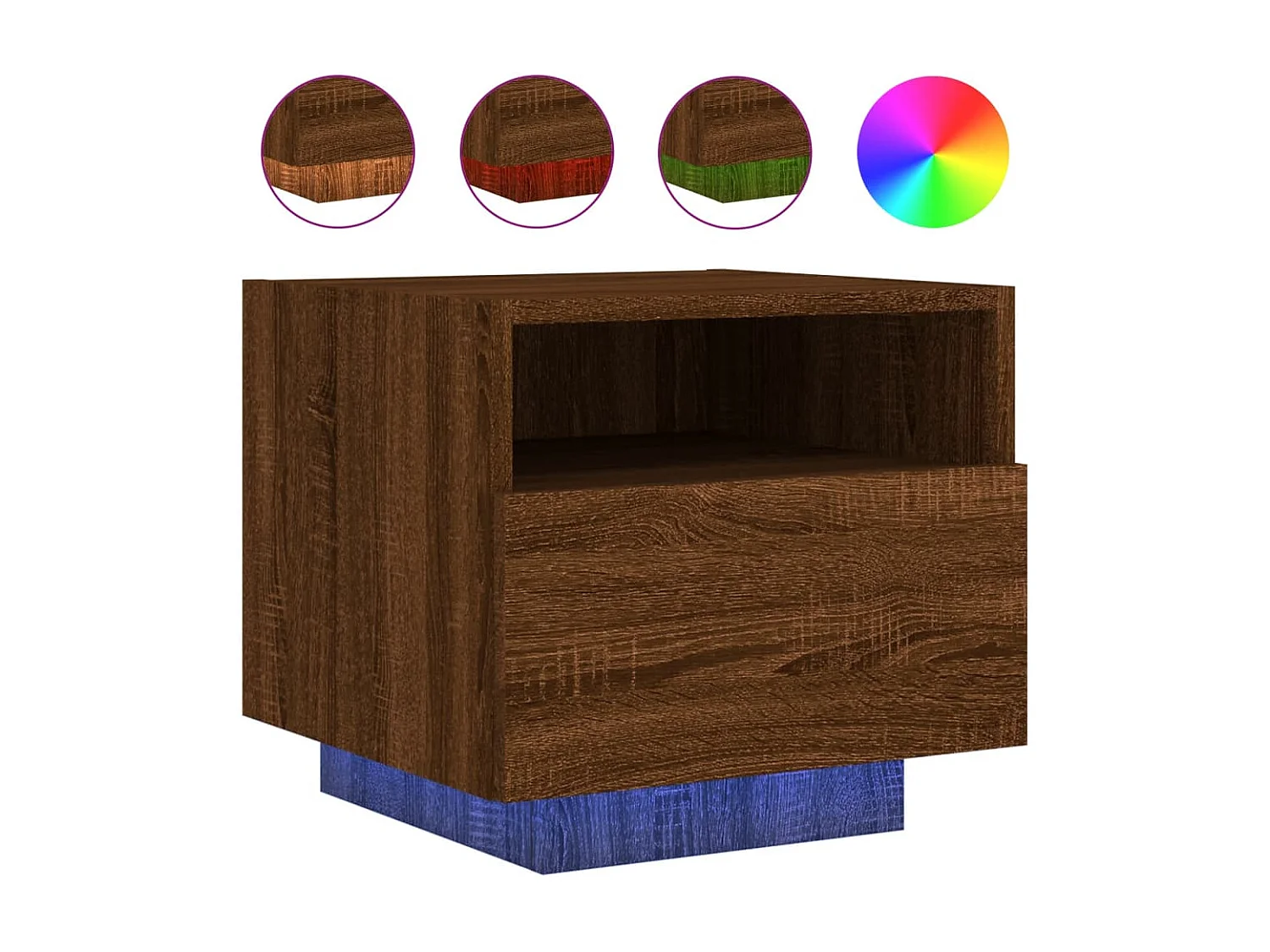 Armoires de chevet avec lumières LED 2 pcs chêne marron