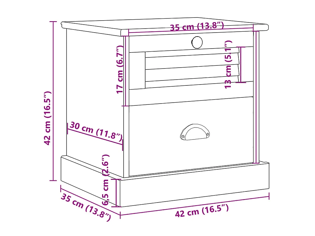 Comodino VIGO 42x35x42 cm in Legno Massello di Pino