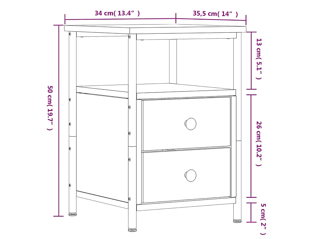 Mesita de noche madera de ingeniería roble ahumado 34x35,5x50cm