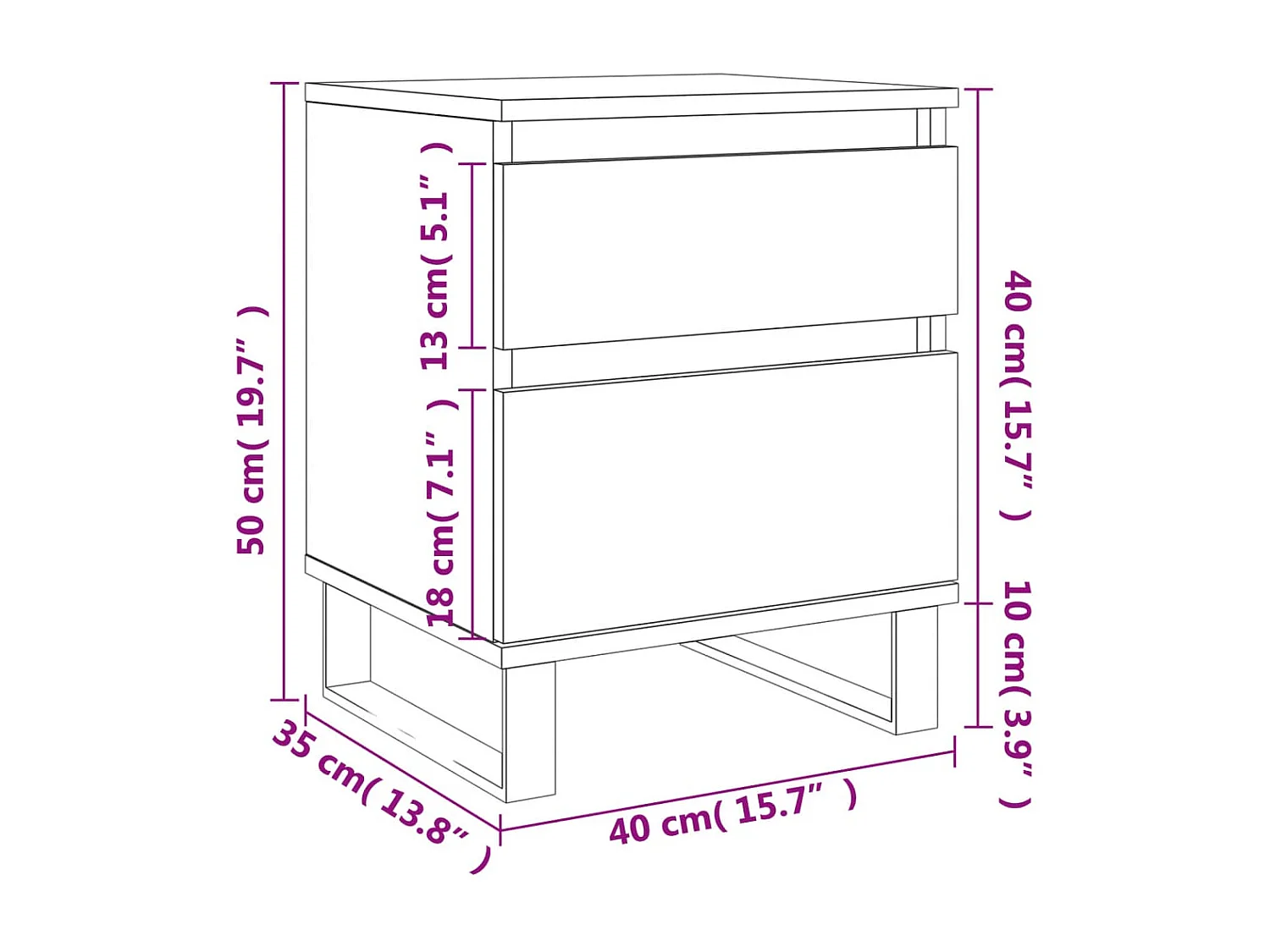 Comodini 2pz Grigio Cemento 40x35x50 cm in Legno Multistrato