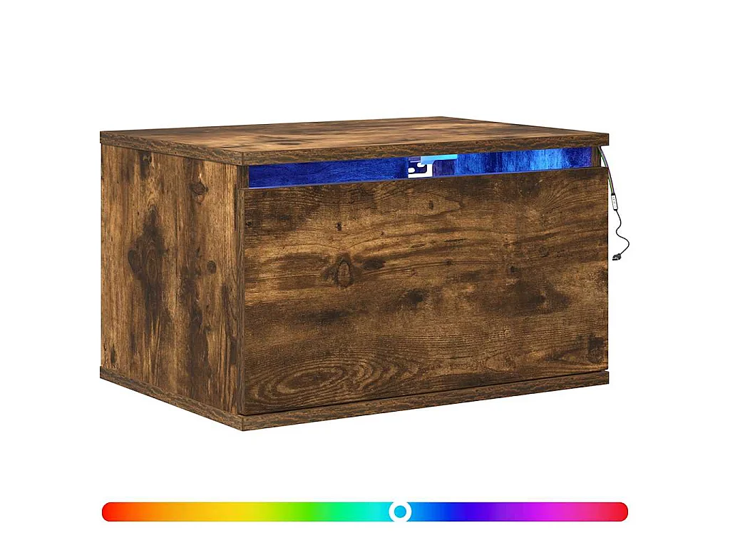 Table de chevet murale avec lumières LED chêne fumé