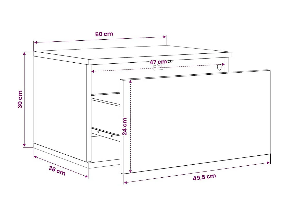 Table de chevet murale avec lumières LED chêne fumé