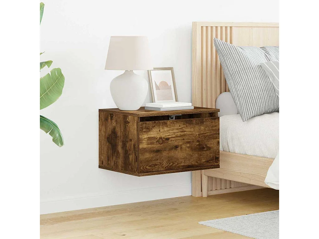 Table de chevet murale avec lumières LED chêne fumé