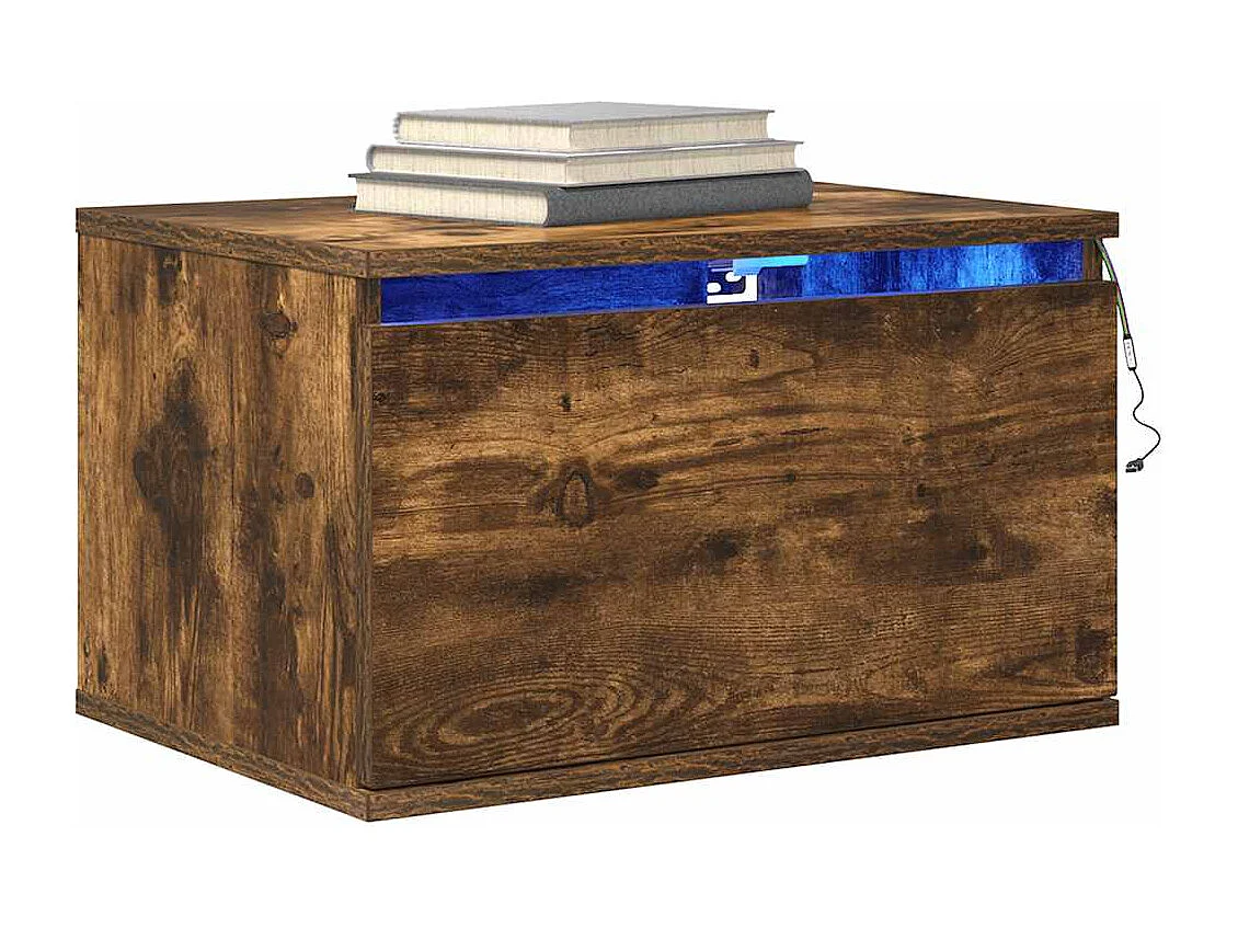 Table de chevet murale avec lumières LED chêne fumé