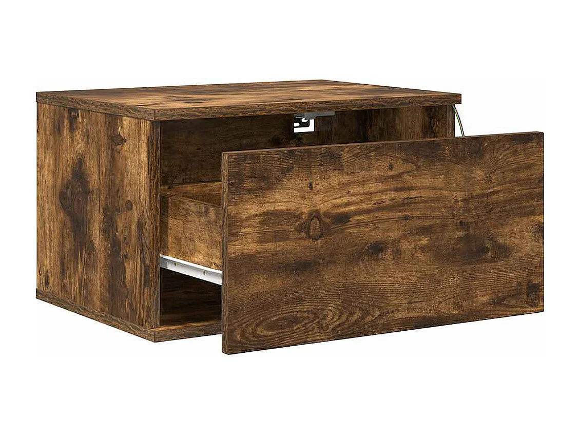 Table de chevet murale avec lumières LED chêne fumé