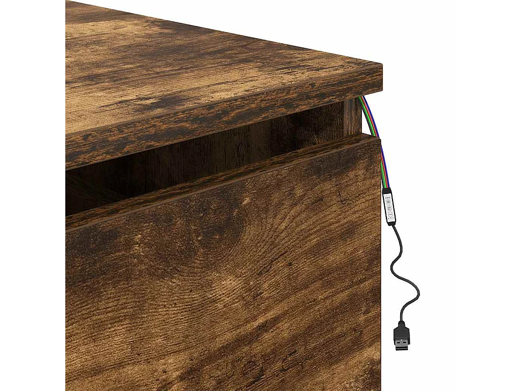 Table de chevet murale avec lumières LED chêne fumé
