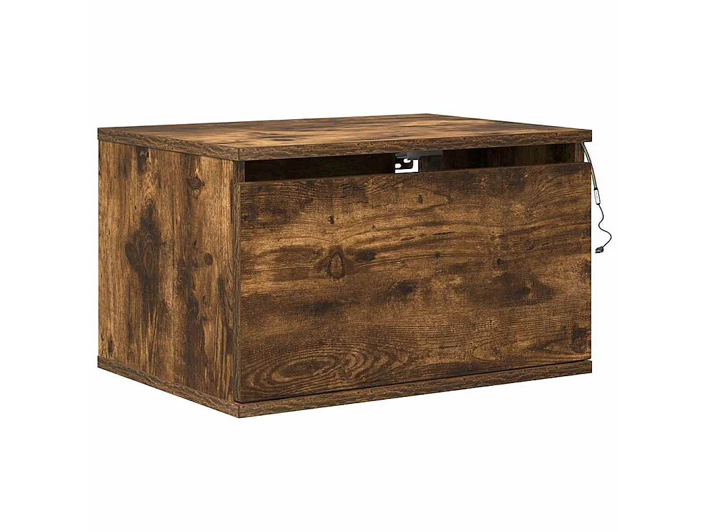 Table de chevet murale avec lumières LED chêne fumé