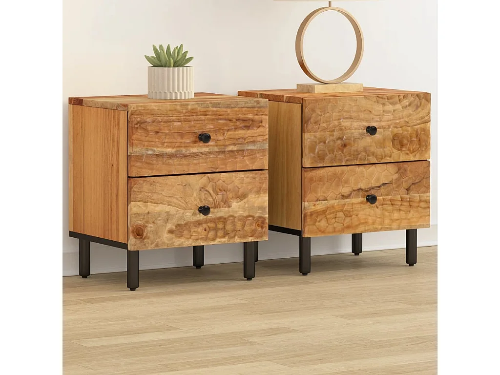 Tables de chevet 2 pcs 40x33x46 cm Bois d'acacia massif