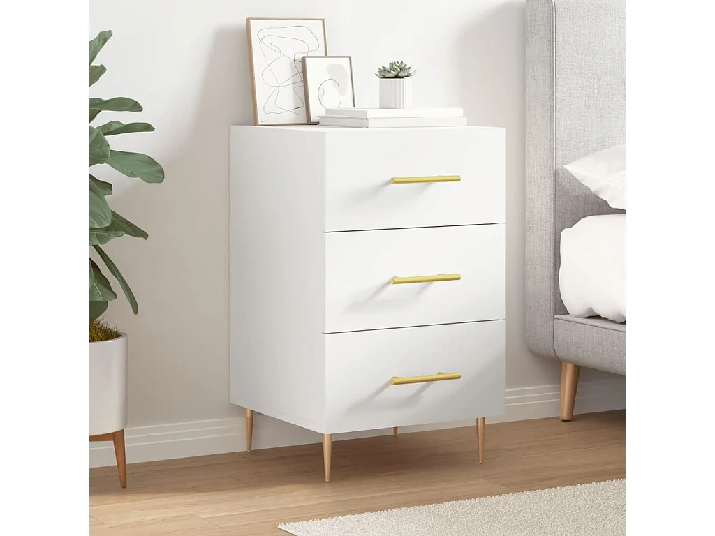 Comodino Bianco 40x40x66 cm in Legno Multistrato