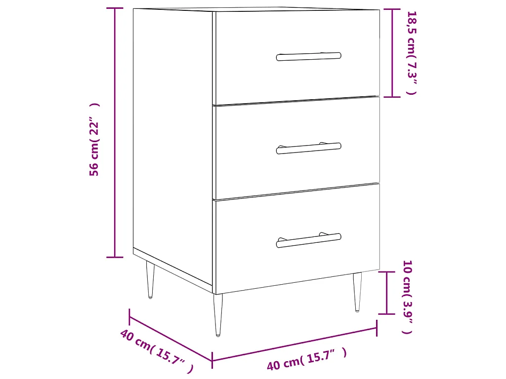 Comodino Bianco 40x40x66 cm in Legno Multistrato