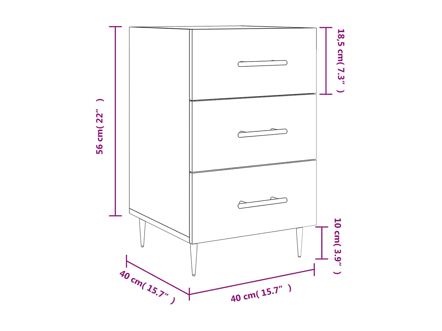 Table de chevet gris béton 40x40x66 cm bois d'ingénierie