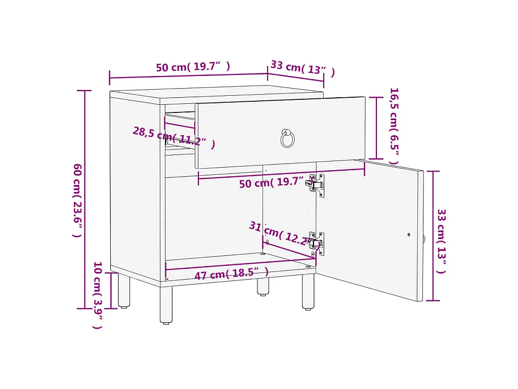 Nachttisch 50x33x60 cm Massivholz Mango