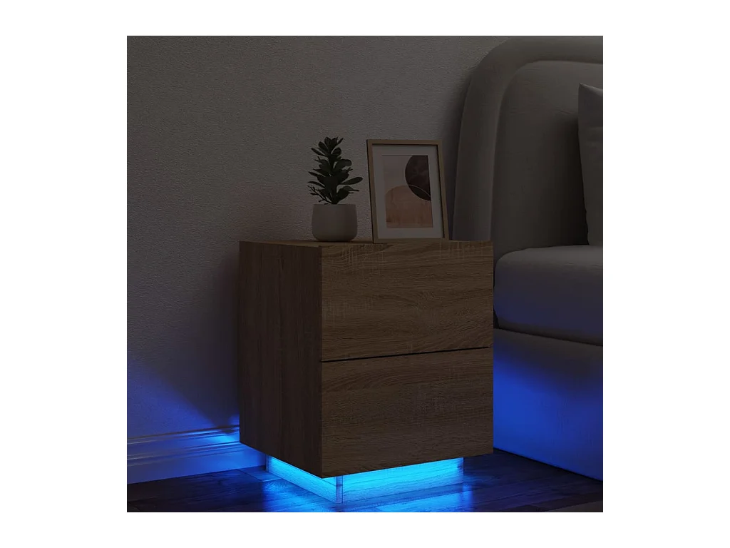 Comodino con Luci LED Rovere Sonoma in Legno Multistrato