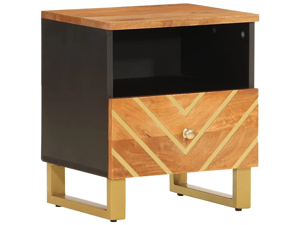 Table de chevet marron et noir bois de manguier solide