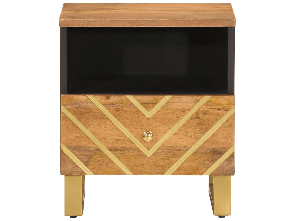 Table de chevet marron et noir bois de manguier solide