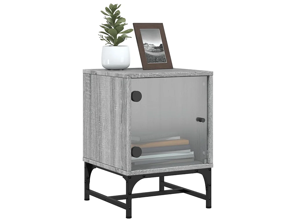 Tables de chevet et portes vitrées 2 pcs sonoma gris 35x37x50cm